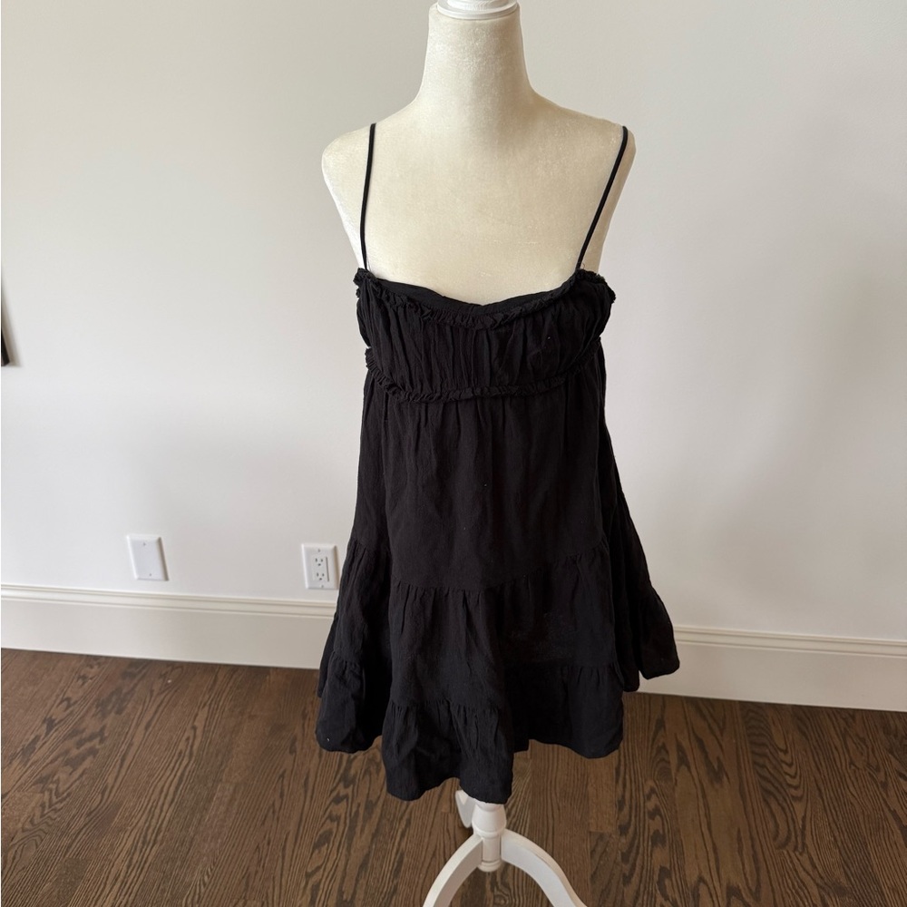 zara black ruffle mini dress